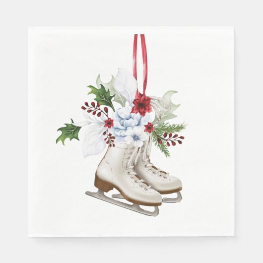 Christmas skating shoes with flowers and leaves スタンダードランチョンナプキン (正面)