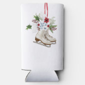 Christmas skating shoes with flowers and leaves スリム缶クーラー (裏面)