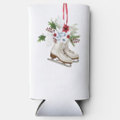 Christmas skating shoes with flowers and leaves スリム缶クーラー (正面)