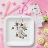 Christmas skating shoes with flowers and leaves ペーパープレート (パーティー)