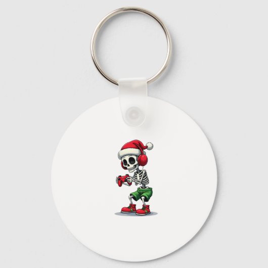 Christmas skeleton Gamer Pajamas xmas skull gaming キーホルダー (正面)