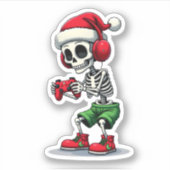 Christmas skeleton Gamer Pajamas xmas skull gaming シール (正面)
