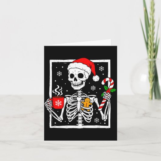 Christmas Skeleton Hat Santa Coffee Candy Cane Xma カード (正面)