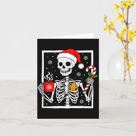 Christmas Skeleton Hat Santa Coffee Candy Cane Xma カード (黄色い花)