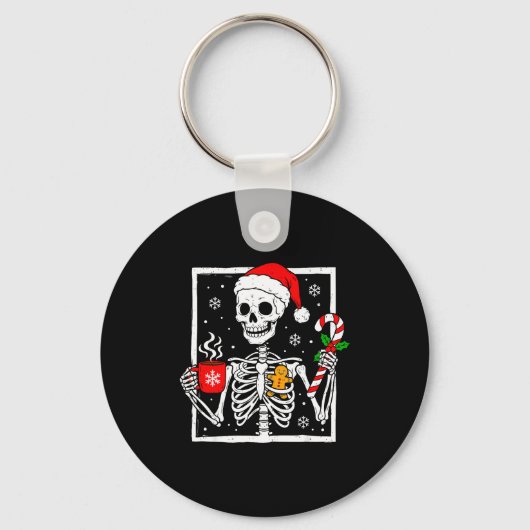 Christmas Skeleton Hat Santa Coffee Candy Cane Xma キーホルダー (正面)