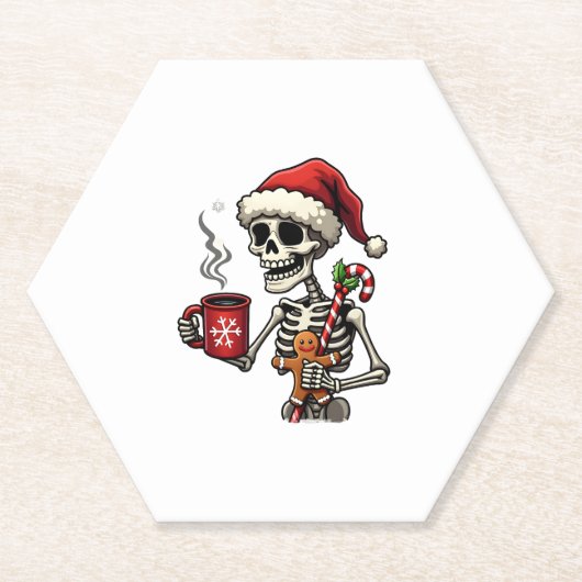 Christmas Skeleton Hot Chocolate Xmas Men Women Ki ペーパーコースター (正面)