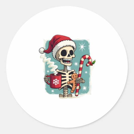 Christmas Skeleton Hot Chocolate Xmas Men Women Ki ラウンドシール (正面)