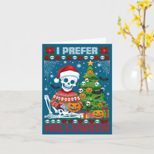 Christmas Skeleton I Prefer Halloween Ugly Xmas Gr カード (黄色い花)
