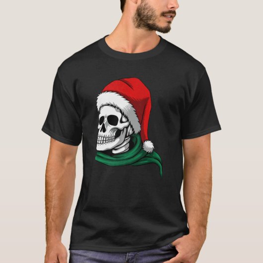 CHRISTMAS  SKELETON IN A SANTA HAT & SCARF Tシャツ (正面)
