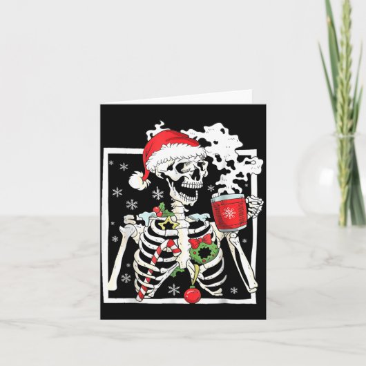 Christmas Skeleton With Smiling Skull Drinking Cof カード (正面)