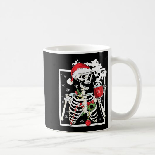 Christmas Skeleton With Smiling Skull Drinking Cof コーヒーマグカップ (右)