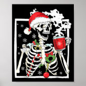 Christmas Skeleton With Smiling Skull Drinking Cof ポスター (正面)