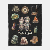 Christmas Ski Animal Adventure Bear Outdoor Black フリースブランケット (正面)