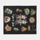 Christmas Ski Animal Adventure Bear Outdoor Black フリースブランケット (正面(横))