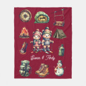 Christmas Ski Animal Adventure Bear Outdoor Maroon フリースブランケット (正面)