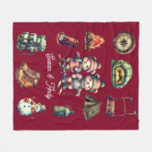 Christmas Ski Animal Adventure Bear Outdoor Maroon フリースブランケット (正面(横))