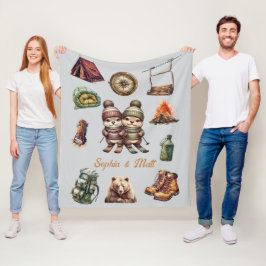 Christmas Skiing Animal Otter Couple Outdoor Gray フリースブランケット