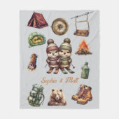 Christmas Skiing Animal Otter Couple Outdoor Gray フリースブランケット (正面)