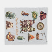 Christmas Skiing Animal Otter Couple Outdoor Gray フリースブランケット (正面(横))