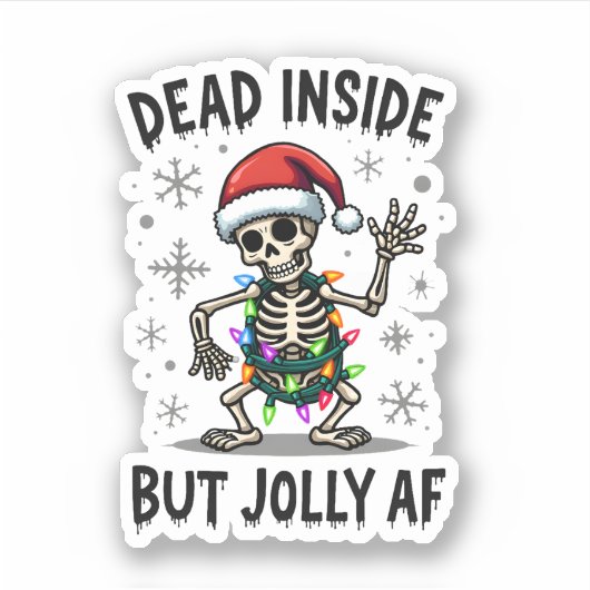 Christmas Skull Peace Dead Inside But Jolly Xmas M シール (正面)