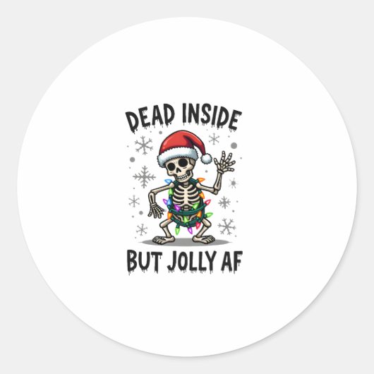 Christmas Skull Peace Dead Inside But Jolly Xmas M ラウンドシール (正面)