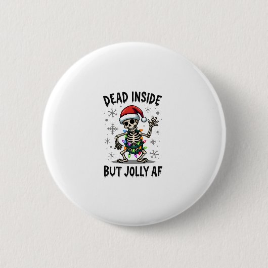 Christmas Skull Peace Dead Inside But Jolly Xmas M 缶バッジ (正面)