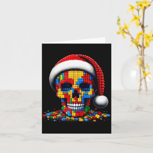 Christmas Skull Santa Hat Block Bricks Master Buil カード (黄色い花)