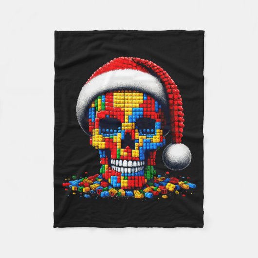 Christmas Skull Santa Hat Block Bricks Master Buil フリースブランケット (正面)