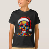 Christmas Skull Santa Hat Block Bricks Master Buil Tシャツ (正面)