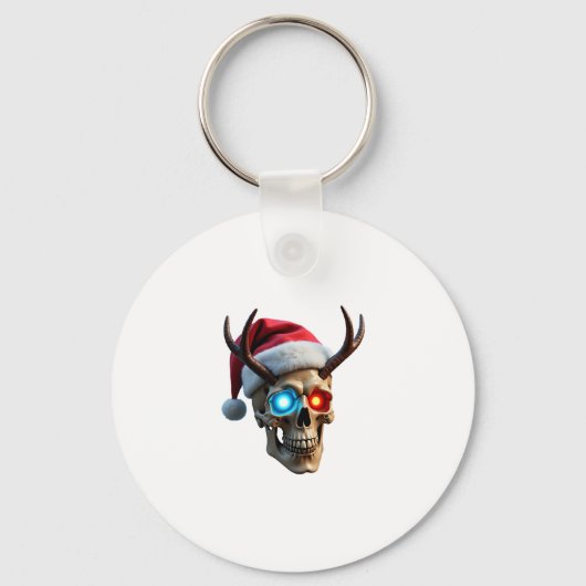 Christmas Skull with Santa Hat and Antlers Mystic  キーホルダー (正面)
