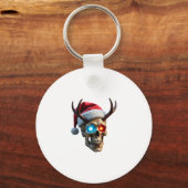 Christmas Skull with Santa Hat and Antlers Mystic  キーホルダー (正面)