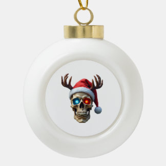 Christmas Skull with Santa Hat and Antlers Mystic  セラミックボールオーナメント