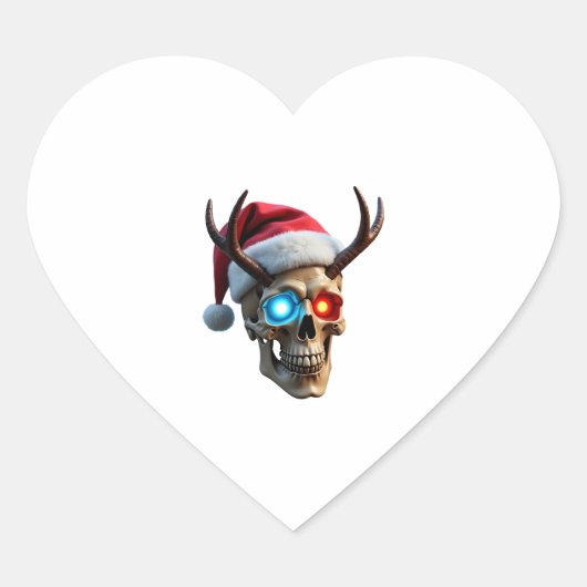 Christmas Skull with Santa Hat and Antlers Mystic  ハートシール (正面)