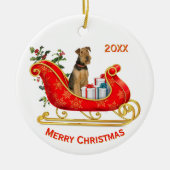Christmas Sleigh Airedale Terrier Dog セラミックオーナメント (正面)