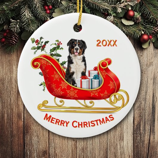 Christmas Sleigh Bernese Mountain Dog セラミックオーナメント