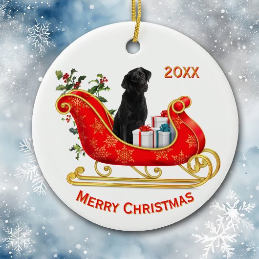 Christmas Sleigh Black Labrador Retriever Dog セラミックオーナメント