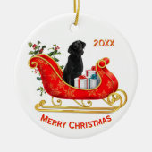 Christmas Sleigh Black Labrador Retriever Dog セラミックオーナメント (正面)