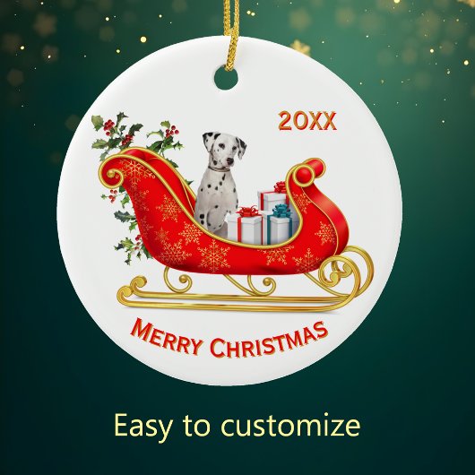 Christmas Sleigh Dalmatian Dog セラミックオーナメント