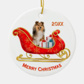Christmas Sleigh Shetland Sheepdog セラミックオーナメント (正面)
