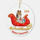 Christmas Sleigh Shetland Sheepdog セラミックオーナメント (左)
