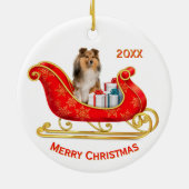 Christmas Sleigh Shetland Sheepdog セラミックオーナメント (裏面)