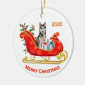 Christmas Sleigh Siberian Husky Dog セラミックオーナメント (左)