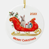 Christmas Sleigh White Bull Terrier Dog セラミックオーナメント (正面)
