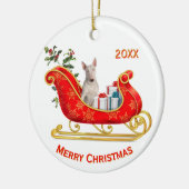 Christmas Sleigh White Bull Terrier Dog セラミックオーナメント (左)