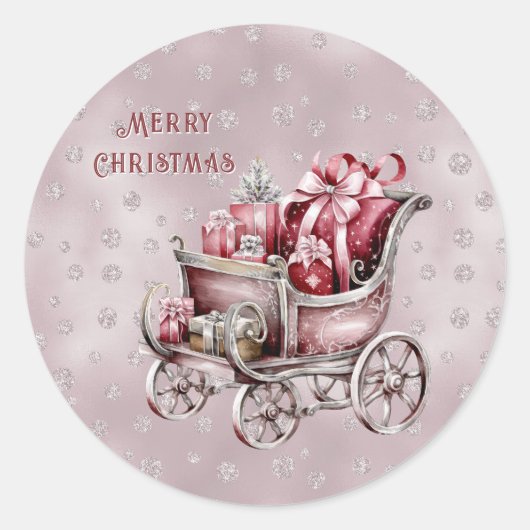 Christmas Sleigh With Gifts Holiday Sticker ラウンドシール (正面)