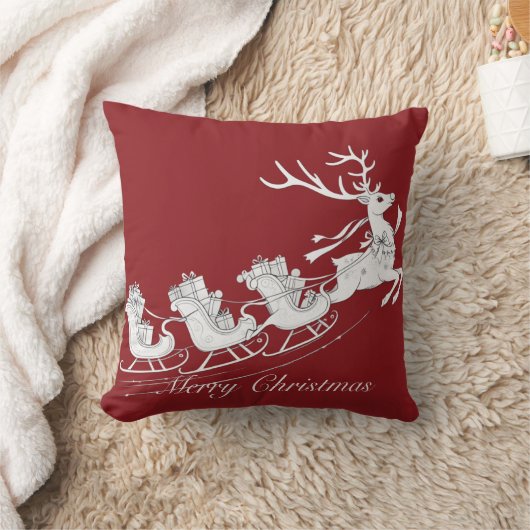 Christmas Sleigh with Reindeer クッション (ブランケット)