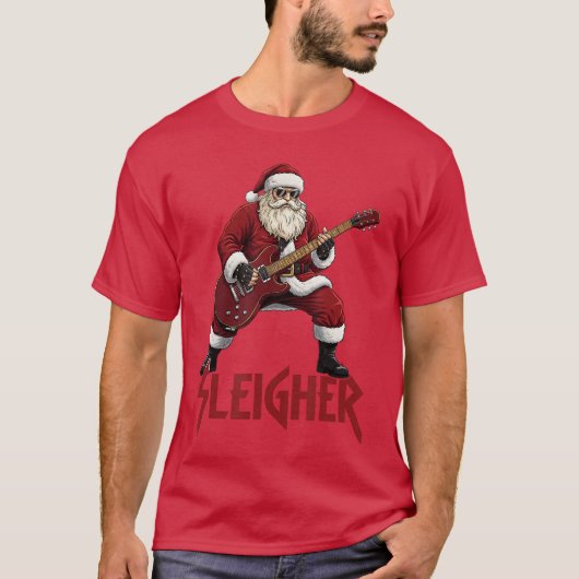 Christmas Sleigher Heavy Metal Santa Rock On Xmas Tシャツ (正面)