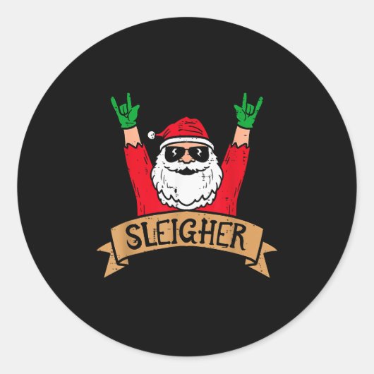 Christmas Sleigher Santa Rock Xmas Rocker Men Wome ラウンドシール (正面)