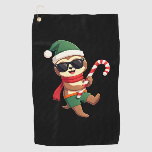 Christmas Sloth Elf Peppermint Candy Cane Shirt Gi ゴルフタオル (正面)