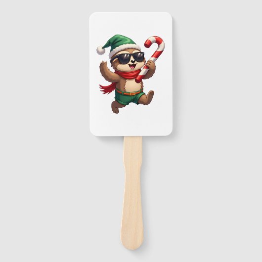Christmas Sloth Elf Peppermint Candy Cane Shirt Gi ハンドファン (正面)